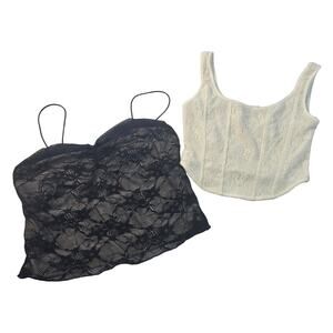 Lot of 2 sexy flirty lace corset halter tops M Stretch club party crop tops